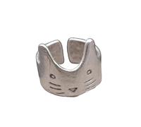 Bague chat - Grande bague gravée • Bague tête de chat • Bague animale • Bague pour femme • Minimaliste • Bijoux pour chat • Fait à la main • Réglable • QD411, Adjustable, Laiton plaqué argent, Aucune