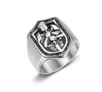 Bague chevalier templier, bague bouclier croisé pour homme, bague médiévale chevalière épée bouclier punk croix casque guerrier chevaliers templiers, bague hip-hop pour garçons, Small, NO