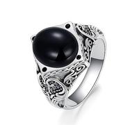 bague chevalière, Bague en argent sterling 925 avec pierre précieuse ovale noire de 5 carats, style punk et motard, onyx noir, tailles UK: 1 à 6