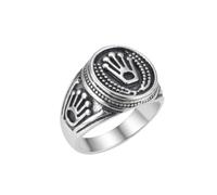 Bague chevalière Couronne Impériale en acier inoxydable 316L plaqué argent, taille ajustable, bijou pour toutes les occasions | LK_SLF_CHR_0141