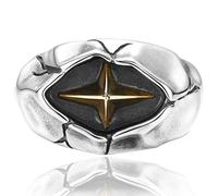 Bague chevalière croix étoile plaquée or pour homme en argent sterling S925, ouverte et ajustable, bijou unique fait main.