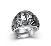 Bague chevalière en argent sterling S925 pour homme, bague de personnalité tendance, bague indienne, portrait, totem, ouverture réglable (convient aux tailles américaines 9-12)