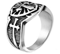 Bague chevalière homme acier bouclier blason médiévale croix fleur de lys 60