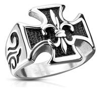 Bague chevalière homme acier croix de malte fleur de lys - Argenté 65