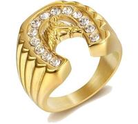 Bague chevalière homme acier doré or tête fer à cheval camargue gitan 67 65