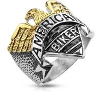 Bague chevalière homme acier et plaqué or symbole aigle american biker - Argenté - Adulte - Mixte 62