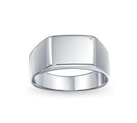 Bague Chevalière Monogramme Initiale Rectangle Large Simple Personnalisée Gravée Géométrique Pour Hommes en Argent Sterling .925 Finition Brillante