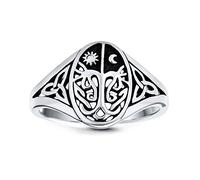Bague chevalière ovale en argent sterling .925 style antique pour femmes avec arbre de vie souhaitant famille soleil lune jour nuit celtique céleste.