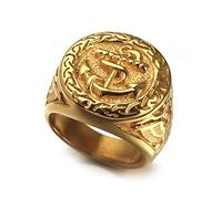 Bague chevalière pour homme avec motif ancre, style vintage, simple et unique, en acier inoxydable avec aigle.