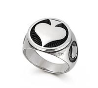 Bague chevalière unisexe vintage en acier inoxydable, motif as de pique