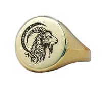 Bague chèvre ronde | Argent sterling 925 plaqué or | Bijou cadeau, chevalière style vintage, bijou hypoallergénique fait main | LK_PDR_01120_9.5