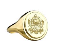 Bague Chouette de Noël en argent sterling 925 | Bague plaquée or | Chevalière ovale 15 x 13 mm | Taille de l'anneau : 5-12,5 US | Avelaibal | LKDR_0533