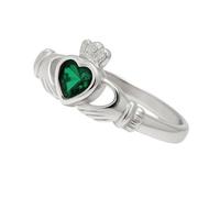 Bague Claddagh Argent 925 Rhodié - Solitaire Coeur Vert Émeraude - Alliance Traditionnelle Poinçonnée - Tailles 50 à 62 50