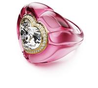 Swarovski Bague Cocktail Dulcis Cœur, anneau rose vif serti d’un cristal en forme de cœur incolore, pavé de cristaux blancs, design inspiré Pop Art, placage de ton or, taille 58
