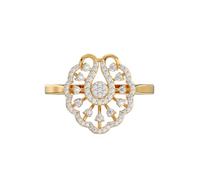 Bague cocktail en argent sterling 925 plaqué or avec feuille de lotus et moissanite, bijou de luxe rond fait main pour femme | LKJR_0125