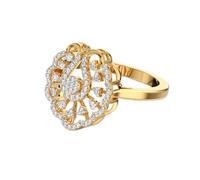 Bague cocktail en argent sterling 925 plaqué or avec feuille de lotus et moissanite, bijou de luxe rond fait main pour femme | LKJR_0271