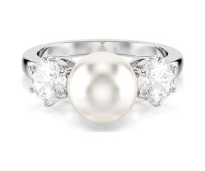 Bague cocktail Matrix, Perle de cristal, Taille ronde, Blanche, Métal rhodié 58