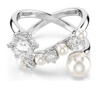 Swarovski Bague cocktail Matrix, Perle de cristal, Taille ronde, Blanche, Métal rhodié