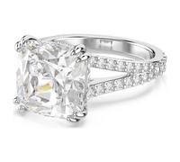 Bague cocktail Stilla, Taille carré, Pavé, Blanche, Métal rhodié 55