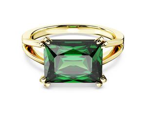 Bague cocktail Stilla, Taille rectangulaire, Verte, Placage de ton or 52