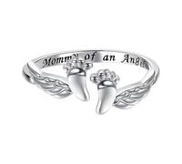 Bague commémorative ange souvenir, taille réglable avec breloque en forme d'empreinte de pied, mémoire, condoléances avec style élégant, bijou de souvenir pour parents 7 x 7 cm