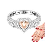Bague commémorative avec empreinte de cœur - Bijoux souvenir élégants pour perte de grossesse, accessoire symbolique pour souvenir de bébé | Bague de pieds en forme d'aile d'ange élégante et exquise p