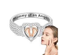 Bague commémorative de maman ange - Design avec cœur et empreinte