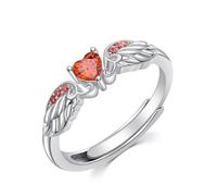 Bague commémorative en argent sterling 925 avec cœur et ailes d'ange polonais - Avec pierre de naissance - Oxyde de zirconium coloré - Cadeau de fête des mères, 16.55, Métal, Zircon semi-précieux