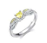 Bague commémorative en argent sterling 925 avec cœur et ailes d'ange polonais - Avec pierre de naissance - Oxyde de zirconium coloré - Cadeau de fête des mères