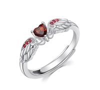 Bague commémorative en argent sterling 925 avec cœur et ailes d'ange polonais - Avec pierre de naissance - Oxyde de zirconium coloré - Cadeau de fête des mères, 16.55, Métal, Zircon semi-précieux