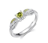 Bague commémorative en argent sterling 925 avec cœur et ailes d'ange polonais - Avec pierre de naissance - Oxyde de zirconium coloré - Cadeau de fête des mères