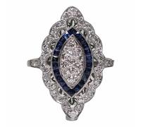 Bague complète brillante avec saphir taillé en goutte d'oxyde de zirconium - Bagues de promesse en pierre précieuse bleue - Bagues de fiançailles pour femme - Ensemble de bijoux Anime, 10, Zinc
