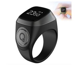 Bague compteur de doigts intelligente, mini-montre-compteur numérique Bluetooth 22 mm avec alarme, grise, pour le suivi des prières