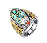 Bague Connectée Femme Bague de perles Dzi à six caractères turquoise à neuf yeux, style tibétain, mantra à six caractères, transfert de perles, anneau rotatif Feng Shui, bonne, (Sky Blue, One Size)