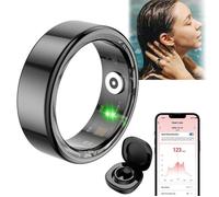 Bague Connectée Homme Femme, Smart Ring Intelligente Bluetooth Sommeil/Fréquence Cardiaque/SpO2 Étanche Android iOS, Taille 8, Noir