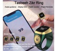 Bague connectée Qibla 2026 pour le Zikr, compteur numérique électronique de Tasbih et de prières pour musulmans, avec rappel par vibration des 5 temps de prière, étanche Black Faith