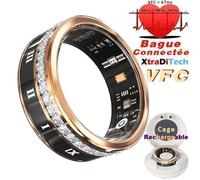 Bague Connectée - XtraDiTech - Noir Doré Diamanté - Moniteur Fréquence Cardiaque - VFC - SpO2 - Sommeil - Montre Connectée