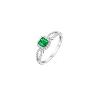 Bague Couple Gravure Bague Or Femme Emeraude Or Blanc 18 Carats AU750 avec Émeraude de Forme Carrée de 0,4 CT et Diamant de 0,2 CT Taille Mise à Niveau 3.0 pour Sœur Cocktail Bijoux