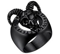 Bague Crâne Chèvre Satanique Noir Acier Inoxydable Anneau Tête de Mort Chèvre Satanique Taille 56.5