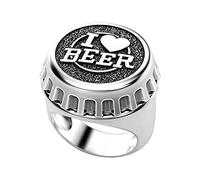 Bague créative en argent avec bouchon de bouteille de bière - Bijoux d'anniversaire - Suggestion de mariage - Bague de fiançailles pour femme chrétien (argent, 13)