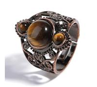 Bague créative en Pierre de Cristal Naturelle à Fleurs Creuses rétro, Bague Ouverte réglable en Pierre veineuse Rouge, Bijoux d'été Tout-en-Un pour Hommes et Femmes, œil de Tigre, Taille uniq