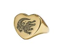 Bague crocodile en forme de cœur | Argent sterling 925 plaqué or | Bijou cadeau, chevalière style vintage, bijou hypoallergénique fait main | LK_PDR_01248_10