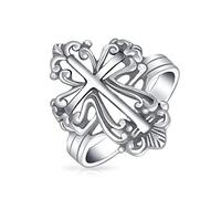 Bague Croix Fleur De Lis Religieuse Chrétienne Style Vintage Pour Femmes Pour Hommes Argent Sterling Oxydé .925