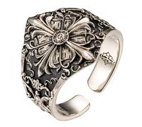 Bague croix fleur de lys en argent sterling 925 bague florale baroque pour homme femme ouverte réglable taille L