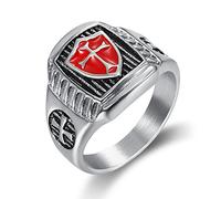 Bague croix vintage Templier en acier inoxydable pour homme, effet goutte d'huile