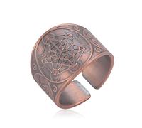 Bague Cube de Metatron Talisman Archanges Amulette Géométrie Sacrée Ouverte en Cuivre Bonne Chance Protection Cadeaux Bijoux Religieux pour Homme Femme (Rouge)