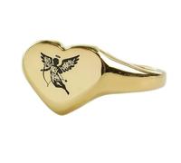 Bague Cupidon en forme de cœur | Argent sterling 925 plaqué or | Bijou cadeau, chevalière style vintage, bijou hypoallergénique fait main | LK_PDR_00943_5.5