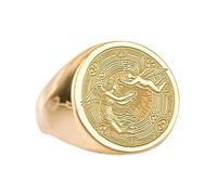 Bague Cupidon et Psyché en argent sterling 925 | Bague plaquée or | Chevalière ronde 15 x 15 mm | Taille de l'anneau : 5-12,5 US | Avelaibal | LKDR_0675