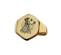 Bague dalmatien hexagonale | Argent sterling 925 plaqué or | Bijou cadeau, chevalière style vintage, bijou hypoallergénique fait main | LK_PDR_01272_6.5