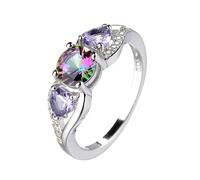 Bague d'amour avec deux cœurs et trois pierres naturelles multicolores en argent sterling 925 - Couleur arc-en-ciel - Oxyde de zirconium AAA - Pour femme - Fiançailles de mariage, taille unique, Métal